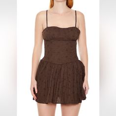 Such A Beautiful Mini Dress With An Eyelet Design. Really Snatches Your Waist And The Skirt Is So Cute! Loved The Color. Has A Second Layer Underneath. Zipper Is A Little Hard To Use But Works Well. Highly Recommend! Great For Summer, Beach, Or Even Dressed Up With Cowboy Boots. Slinky Mini Dress, Brown Corset, Pleated Party Dress, Beautiful Mini Dresses, Corduroy Overall Dress, Puffy Dresses, Ribbed Bodycon Dress, Denim Overall Dress, Pink Bodycon Dresses