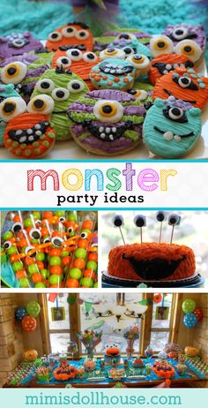 monster themed party ideas including cake, cupcakes and decorations