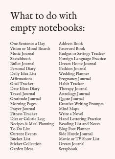 a list of books with the words what to do with empty notebooks