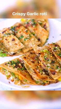 crispy garlic roti on a white plate