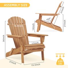 a wooden chair with measurements for it