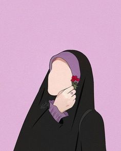 a woman with a flower in her hand on a purple background is wearing a hijab