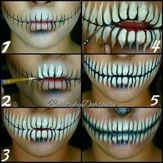 Airbrush Halloween Makeup, Scary Makeup Looks Halloween Ideas, Halloween Makeup Step By Step, Horror Smink, Halloween Face Paint Scary, Mouth Makeup, Skull Teeth, Extreme Make-up, Scary Halloween Makeup