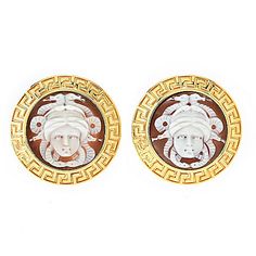 Cameo Italiano "Acropolis" 22mm Medusa Shell Cameo Greek Key Halo Stud Earrings - Featuring gorgeous 22mm round Medusa shell cameos, these eye Halo Stud Earrings, Halo Earrings Studs, Acropolis, Greek Key, Halo, Shells, On Sale, Stud Earrings, Key