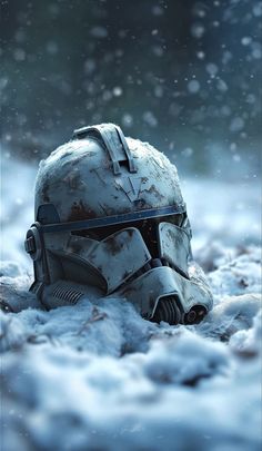 a helmet that is sitting in the snow