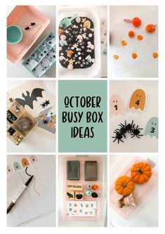 a collage of photos with the words october busy box ideas