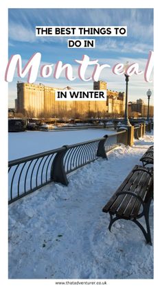 the best things to do in monticaal in winter, including snow and benches