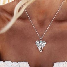 vintage-elephant-pendant-necklace Boho Elephant, Necklace Chain Types, Elephant Pendant Necklace, Antique Turquoise, Silver Elephant, Silver Elephants, Elephant Necklace, Elephant Pendant, Boho Pendant