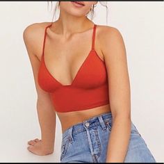 - Free People Sage Longline Bralette Chipotle Heat Womens Size Xs Nwt - New With Tags - Check Out Our Other Listing To Bundle And Save On Shipping Fitted Red Bra For Summer, Red Summer Bra, Red Bra-friendly Crop Top, Low-cut Summer Top With Adjustable Straps, Low-cut Top With Adjustable Straps For Summer, Low-cut Tops With Adjustable Straps For Summer, Free People Intimates, Long A Line, Orange Red