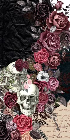 an artistic photo with roses and skulls on it