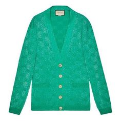 (WMNS) Gucci GG Sparkling Wool Cardigan 'Mint' 599271-XKA5X-3136 Gucci V-neck Winter Outerwear, Gucci Designer V-neck Cardigan, Classic Gucci V-neck Cardigan, Designer Gucci Fall Sweater, Casual Gucci Cardigan For Work, Casual Fitted Gucci Sweater, Fitted Designer Gucci Sweater, Gucci Designer Winter Sweater, Designer Fitted Gucci Sweater