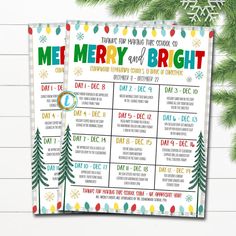 a merry and bright printable christmas calendar