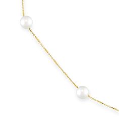 14K Yellow Gold White Akoya Pearl Necklace with nine stationary 6mm White Akoya Pearls. Necklace measures approximately 18" in length. Akoya Pearl Necklace, Pearls Necklace, Akoya Pearls, The White, Pearl Necklace, White Gold, Yellow Gold, Yellow, Gold