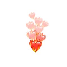 a bunch of hearts that are in the shape of fire on a white background with red and yellow flames