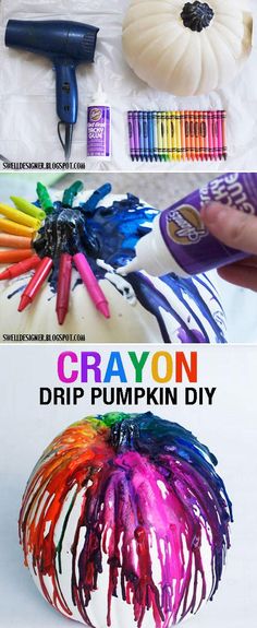 the instructions for how to make crayon drip pumpkins