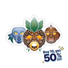 three masks with leaves on them and the words buy 10 get 50 % off