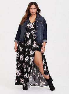 Black Floral Challis Maxi Dress, SPRING FLORAL Torrid Outfits, Maxi Dress Spring, Convertible Maxi Dress, Challis Fabric, Trendy Dress, Spring Floral Dress, Outfits Spring, Dress Spring, Pleated Maxi Dress