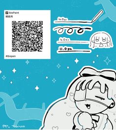 an image of a cartoon character next to a qr code and some stickers