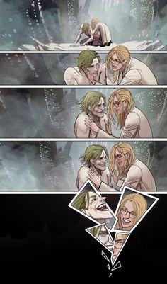 the comic strip shows two people kissing each other