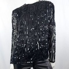 "Vintage Sequins Top Small Made in India for JasJas designs New York 100% silk 23\" long 19\" across 23\" sleeves Good vintage condition with some missing sequins * Please review shop policies before completing transaction. All sales final. No returns/exchanges." Vintage Sequin Top, Sequins Top, Metallic Blouses, Beaded Jacket, Retro Jacket, Womens Blouses, Vintage Vest, Stretch Top, Sequin Top