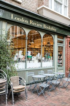 tables and chairs outside the london review bookshop