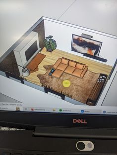 a computer screen showing a drawing of a living room