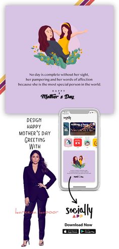 an advertisement for social media with two women in the background and text that reads happy mother's day