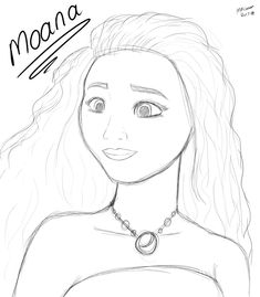 a drawing of a woman with long hair and a necklace on her neck that says moan