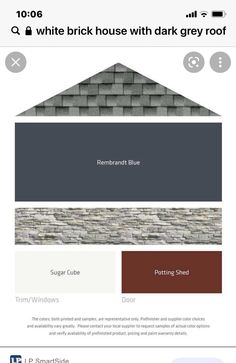 the color scheme for a house with dark grey roofing