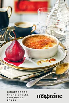 a magazine cover with a bowl of food and spoons next to it on a plate