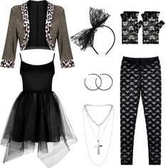 PRICES MAY VARY. Sufficient and Thoughtful Set: the package contains 7 pieces of accessories for 1980s clothes in all, including 1 piece of jacket that is trimmed with leopard print, 1 black tutu dress, 1 lace headband, 1 silver cross necklace, 1 pair of black legging pants, 1 pair of hoop earrings, 1 pair of lace gloves, which are sufficient and thoughtful combination that can satisfy your dressing needs at 80s parties Comfortable and Trustworthy to Wear: the jacket is made of polyester and vel Classic Rock Costume Party, Heavy Metal Rock Costume, Rolling Stones Costume Women, Womens 80s Rock Costume, 80s Party Costumes Plus Size, Costumes For A Song Title Theme Party, Favorite Album Costume, Patsy Stone Costume, Rock Of Ages Costume Julianne Hough