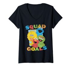 PRICES MAY VARY. Sesame Street Squad Goals is 100% authentic, officially licensed Sesame Street apparel, that comes in t shirt, v-neck, tank top, longsleeve, pullover hoodie, sweatshirt, raglan, styles! Sesame Street is a longtime favorite of children and adults, and a staple of PBS. Big Bird leads a cast of characters such as Bert and Ernie, Oscar the Grouch, Elmo, Grover and many others to teach children numbers, colors and the alphabet. Lightweight, Classic fit, Double-needle sleeve and botto Fan Merchandise V-neck Casual T-shirt, Casual V-neck Fan Merchandise T-shirt, Casual V-neck Tops For Fan Merchandise, Bert And Ernie, Oscar The Grouch, Sweater Tshirt, Squad Goals, Boyfriend T Shirt, Big Bird