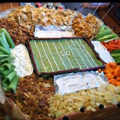 a football field made out of food on a table