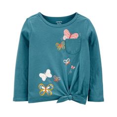 Nwt Carter's Toddler Girls Butterfly Jersey Tie Knot T-Shirt, Size: 2t Ribbed Neckline Tie-Front Design Knit Fashion Top All Cotton Machine Washable Due To Variances In Monitor Color, And Lighting, The Color Of Some Items May Differ Slightly From The Photographs. -Fast Shipping -Smoke & Pet Free Home Playful Light Blue Tops For Spring, Playful Light Blue Tops For Playtime, Playful Blue Cotton Top, Cute Light Blue Tops For Playtime, Light Blue Tops For Playtime In Spring, Light Blue Tops For Spring Playtime, Carters Size Chart, Butterfly Sweater, Toddler Stuff