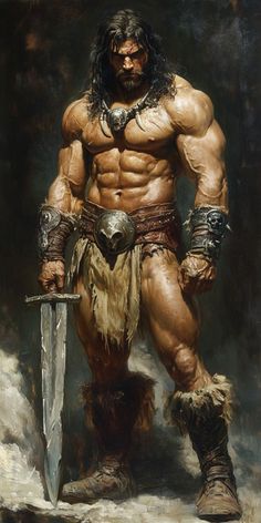 Barbarian Warrior, Masculine Art, Spartan Warrior, Conan The Barbarian, Character Poses, Exploring The World, Fantasy Warrior, Fantasy Illustration, Dnd Characters