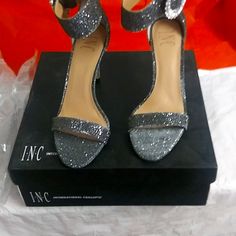 International Concept Dark Gray Sparkly Diamond Studded Heels The Who Is Like Maybe 3/1 In Half Inches . With Straps Diamond Buckles On The Side Of Strap Zipper Back With Buckles On The Side Brand New Never Worn Size 7 And 1/2 M. Smoke Free Home . Gray Open Toe Heels For Evening, Chic Gray Ankle Strap Heels, Elegant Gray Block Heel Heels, Gray High Heels Medium Width, Gray Ankle Strap Heels For Party, Gray Ankle Strap Heels For Evening, Gray Closed Toe Heels For Party, Gray Block Heel Heels, Chic Gray Block Heel Shoes