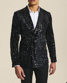 Material: OtherMaterial: PolyesterApplicable Season: Four SeasonsStyle: Smart CasualApplicable Scene: DailyModel Number: M23Clothing Length: RegularItem Type: SuitsClosure Type: Single BreastedFront Style: FlatFit Type: skinnyPant Closure Type: Button FlyGender: MEN Sequins Blazer, Black Men Suits, Borg Jacket, Sparkly Wedding, Sequin Blazer, Heavy Coat, Groom Wear, Distressed Denim Jacket, Work Party