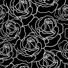 black and white roses on a black background seamless fabric ornament for wallpaper