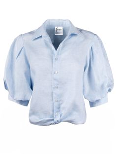 Add this women's pale blue linen button up shirt from Finley Shirts to your spring wardrobe! This cotton blouse features elbow length puff sleeves & a relaxed shape. Button Up Shirt Womens, Blue Button Up Shirt, Cotton Blouse, Spring Wardrobe, Cotton Blouses, Button Up Shirt, Pale Blue, Puff Sleeves, Chambray