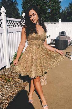 Gold Short Dresses, Gold Dress Short, School Event Dress, Golden Lace, Professional Dress, Cheap Homecoming Dresses, Dresses Homecoming, Lace Homecoming Dresses, Short Lace Dress