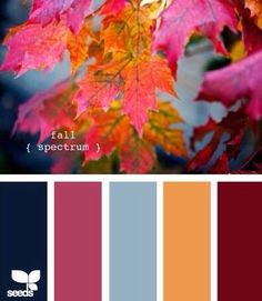 the color scheme for autumn is red, orange and yellow with some green leaves on it