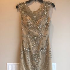 Not Altered! Open To Reasonable Offers Champagne Embellished Mini Dress For Formal Occasions, Champagne Embellished Mini Dress For Formal Events, Formal Embellished Champagne Mini Dress, Elegant Festive Gala Mini Dress, Embellished Sheath Evening Dress For Wedding, Elegant Festive Mini Dress For Evening, Mac Duggal Dress, Mac Duggal Dresses, Mac Duggal