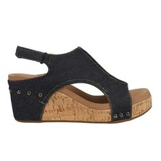 The Corkys Carley Denim Cork Wedge Heel Sandal is the perfect shoe for all occasions. The sandal has a hook and loop closure strap and wedge heel for a comfortable, secure fit. With its fashionable design, this shoe helps you stand out in any crowd. Size: 8.  Color: Black.  Gender: female.  Age Group: adult. Rhinestone Flats, Sandals Casual, Wedge Heel Sandals, Womens Clarks, Skechers Women, Heel Sandal, Womens Sandals Flat, Casual Flats, Perfect Shoes