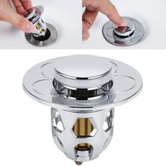 a person is turning the knob on a faucet with one hand and two other hands