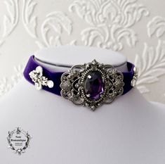 Victorian Gothic Wedding, Victorian Choker Necklace, Victorian Gothic Jewelry, Victorian Choker, Purple Goth, Gothic Choker, Palm Reader, Elegant Choker, Gothic Chokers