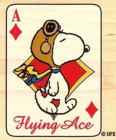 a playing card with a dog on it's back and the words flying ace