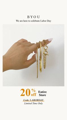 Code: LABORDAY. Get these high quality waterproof jewelries before sales end! Jewelry Brand, Jewelry Branding, Labor, Labour Day, Over 50, Gold Rings, Gold Bracelet