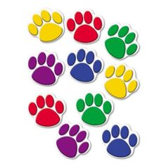 colorful paw prints on a white background