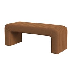 a brown bench sitting on top of a white floor