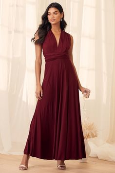 Stylish Bridesmaid Dresses | Shop Maid of Honor Dresses - Lulus Burgandy Bridesmaids Dress, Ladies Nightgowns, Formal Wedding Guest Dresses, Black Tie Dresses, Tie Dresses, Rustic Farm Wedding, Black Tie Optional, Red Bridesmaid, Burgundy Maxi Dress